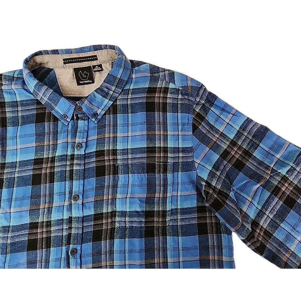 Burnside Men's XL Soft Flannel Blue/Black Plaid Long Sleeve Button Outdoors EUC